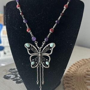 Lucky Brand Elegant Butterfly Pendant Necklace with Red and Purple Accents